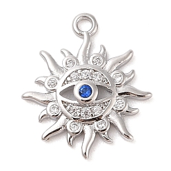Платинированный Латунные микро проложить кубического циркония подвески, без кадмия, без никеля и без свинца, сглаз с солнцем, Реальная платина, 15.5x13.5x2.5 мм, отверстие : 1.2 мм