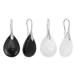 Смешанные камни 2 пары 2 стильные серьги-капли из натурального кварцевого кристалла и окрашенного и нагретого черного агата с латунными штифтами для женщин, 42.5x18 мм, 1 пара / стиль