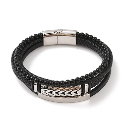 Arrow Плетеные браслеты из микрофибры и кожи, многорядные, 304 браслеты из нержавеющей стали и черного стекла для мужчин, стрелка, 8-5/8x1 дюйм (22x2.5 см)