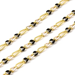 Черный Латунь Figaro цепи, пайки, с эмалью, стойки покрытие, долговечный, без свинца и без кадмия, с катушкой, реальный 18 k позолоченный, чёрные, ссылка: 4.5x3x1мм и 6x2x1мм