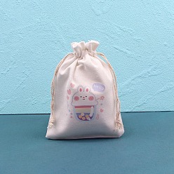 Кролик Мешочки для хранения из хлопчатобумажной ткани с принтом, прямоугольные сумки на шнурке, для подарочных пакетов с конфетами, белые, кролик, 14x10 см