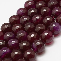 Dark Red Faceted Natural Agate Beads Strands, Round, Dyed, Grade A, Dark Red, 8mm, Hole: 1mm, about 47pcs/strand, 14 inch(35.6cm)