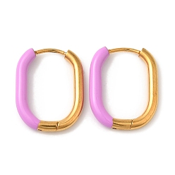Pink 304 серьги-кольца из нержавеющей стали и эмали для женщин, прямоугольные, золотые, розовые, 20.5x16x3 мм