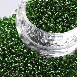Lime Green 12/0 Glass Seed Beads, Silver Lined Round Hole, Round, Lime Green, 2mm, Hole: 1mm, about 30000 beads/pound