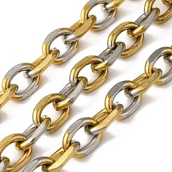 Золотой & Цвет Нержавеющей Стали Ионное покрытие (ip) 201 прямоугольные цепи из нержавеющей стали, несварные, с катушкой, золотые и нержавеющая сталь цвет, 13.5x9.5x2.5 мм