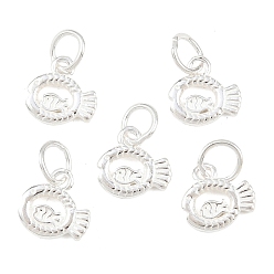 Серебро 925 серебряные подвески-рыбки, с перемычками и 925 штампом, серебряные, 8.5x9x1 мм, отверстие : 4 мм