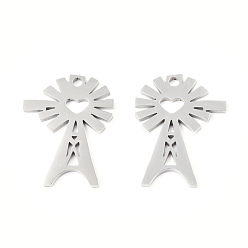 Couleur Acier Inoxydable Pendentifs en acier inoxydable anti-ternissement, charme de fleur, couleur inox, 201mm, Trou: 20x15x1mm
