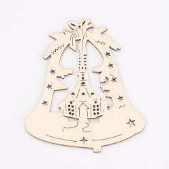 Antique White Undyed Wooden Pendants, Christmas Bell, Antique White, 100x84x2.5mm, Hole: 1.5mm