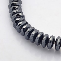 Black Plated Electroplate Non-magnetic Synthetic Hematite Beads Strands, Faceted Rondelle, Black Plated, 10x3mm, Hole: 1mm, about 101pcs/strand, 15.7 inch
