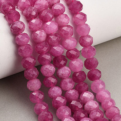 Rose Chaud Rangs de perles de jade blanc naturel teintées et facettées, rondelle, rose chaud, 9.5~10x7.5~8.5mm, Trou: 1mm, Environ 47~50 pcs/chapelet, 14.76~15.16'' (37.5~38.5 cm)