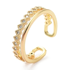 Золотой Кольца-манжеты из латуни с микропаве из прозрачного кубического циркония, открытое кольцо с ромбом для женщин, долговечный, золотые, размер США 7 1/4 (17.5 мм), 4.5~5 мм