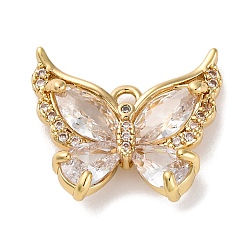 Настоящее золото 14K Латунные микро проложить кубического циркония подвески, без кадмия, без никеля и без свинца, бабочки прелести, реальный 14 k позолоченный, 15x17x3.5 мм, отверстие : 1.6 мм