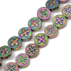 (966) Внутренний цвет Кристалл / Лиловато-лиловый на подкладке Гальванические нити из синтетических немагнитных гематитовых бусин, плоские круглые с крестом, с покрытием цвета радуги, 8x3 мм, отверстие : 0.8 мм, около 51 шт / нитка, 15.75'' (40 см)