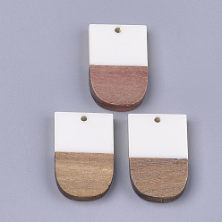 Creamy White Resin & Walnut Wood Pendants, U Shape, Creamy White, 32x19.5x3.5~4.5mm, Hole: 2mm