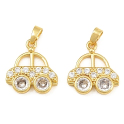 Real 18K Gold Plated Brass Micro Pave Clear Cubic Zirconia Pendants, Car Charms, Real 18K Gold Plated, 18x16x3mm, Hole: 5x2.5mm