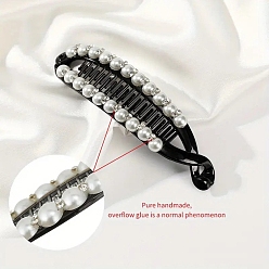Черный Пластиковые заколки для волос бананы с имитацией жемчуга, аксессуары для волос для женщин и девочек, со стразами, чёрные, 115x50 мм