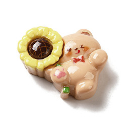Медведь Непрозрачная смола декодирует кабошоны, животное с цветком, медведь, 25x28x11 мм