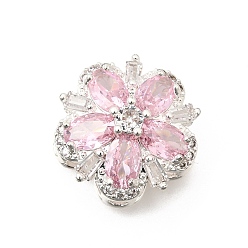 Серебро Цветок латунные микро проложить четкие кубического циркония бусы, стойки покрытие, долговечный, без свинца и без кадмия, серебряные, 17x16x9 мм, отверстие : 1.8 мм