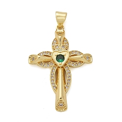 Прозрачный Латунные микро проложить кубического циркония подвески, крест прелести, стойки покрытие, без кадмия и без свинца, прочное покрытие, реальный 18 k позолоченный, прозрачные, 32x22x4 мм, отверстие : 3.5x3 мм