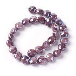 Фиолетовый Стеклянные бусины с гальваническим покрытием , гальваническое покрытие, плоские круглые граненые, фиолетовые, 10x6.5~7 мм, отверстие : 1 мм, около 30 шт / нитка, 11.8 дюйм (30 см)