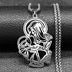 Нержавеющая Сталь Цвет 201 подвесные из нержавеющей стали ожерелья, Дева Мария, не тускнеет, цвет нержавеющей стали, 23.43 дюйм (59.5 см)