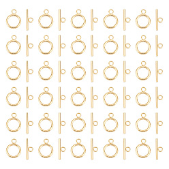 Настоящее золото 18K 30 наборы 304 застежки-тоглы из нержавеющей стали, кольцо, реальный 18 k позолоченный, Кольцо: 18.5x13.5x2 mm, отверстие : 3 мм, бар: 20x7x2 mm, отверстие : 3 мм