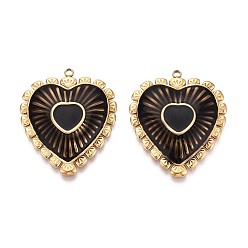 Коричневый 304 подвески из нержавеющей стали и эмали, сердце прелести, ионное покрытие (ip), реальный 18 k позолоченный, кофе, 34.5x28.8x4 мм, отверстие : 1.6~1.8 мм