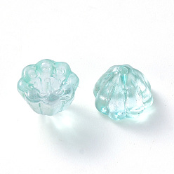 Pale Turquoise Transparent Spray Painted Glass Beads, with Glitter Powder, Lotus Pod, Pale Turquoise, 11x10.5x8mm, Hole: 1mm