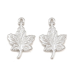Platinum Alloy Pendants, Maple Leaf Charms, Platinum, 23x15x2mm, Hole: 1.2mm