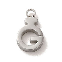 Edelstahl Farbe Anlaufgeschützt 304 Charms aus Edelstahl, Buchstabe G Charm, Edelstahl Farbe, 11x7x2 mm, Bohrung: 1.5 mm