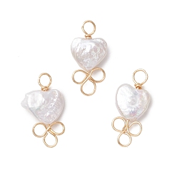 Папайя Оранжевый Натуральные кеши жемчужные подвески, шарма сердца, с экологически чистой медной проволокой, золотой свет, papayawhip, 22~23x10~12x3~4 мм, отверстие : 3 мм