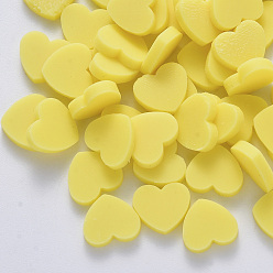 Yellow Handmade Polymer Clay Cabochons, Polymer Clay Slices for Resin Crafts & DIY Projects, Heart, Yellow, 7~8x8~9x1~4.5mm, about 6000pcs/1000g.