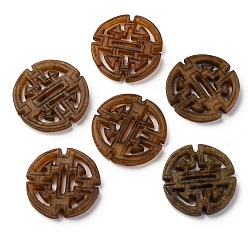 Кокосово-Коричневый Резные подвески долголетия из окрашенного натурального нефрита сюянь, плоские круглые амулеты на удачу, кокосового коричневый, 23.5~25x23~24x2.5~3 мм