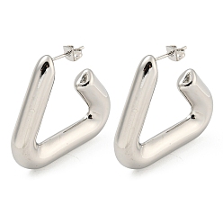 Платина Серьги-гвоздики из латуни с реечным покрытием, долговечный, без свинца и без кадмия, треугольные, платина, 35x7 мм