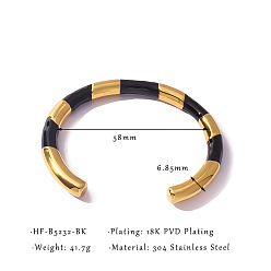 Черный 304 Браслеты-манжеты из нержавеющей стали и эмали для женщин, с формой, реальный 18 k позолоченный, вакуумное покрытие pvd, долговечный, чёрные, внутренний диаметр: 2.28 дюйм (5.8 см)