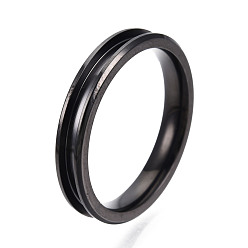 Electrophoresis Black 304 Stainless Steel Grooved Finger Ring Settings, Ring Core Blank, for Inlay Ring Jewelry Making, Electrophoresis Black, Inner Diameter: 19mm