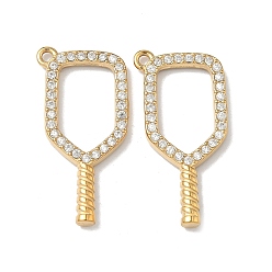 Настоящее золото 18K Спортивная тематика 304 подвески из нержавеющей стали с микропаве и прозрачными кубическими циркониями, ионное покрытие (ip), подвески для полой ракетки для пиклбола, реальный 18 k позолоченный, 27x13x2.5 мм, отверстие : 1.4 мм