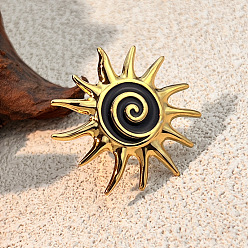 Настоящее золото 18K 304 эмалированные манжеты из нержавеющей стали для женщин, солнце, ионное покрытие (ip), реальный 18 k позолоченный, внутренний диаметр: регулируемый, 34x36 мм