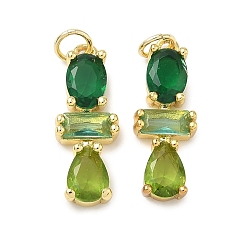 Зеленый Латунные микро проложить кубического циркония подвески, прямоугольник амулеты, долговечный, стойки покрытие, без свинца и без кадмия, реальный 18 k позолоченный, зелёные, 21x8x4 мм, отверстие : 3 мм