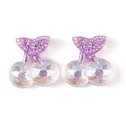 Orchid Transparent Epoxy Resin Fruit Cherry Decoden Cabochons, with Glitter Powder, Orchid, 22.5x22x6.5mm