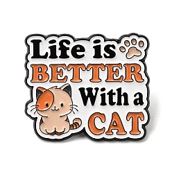 Разноцветный Эмалевые броши, булавки для лацканов из сплава для одежды рюкзака, форма кота со словом, чёрные, красочный, 26.5x31 мм