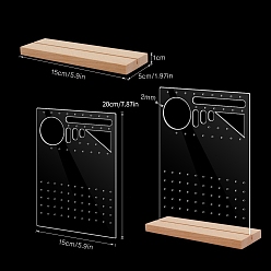 Rectangle Прозрачные акриловые подставки для ювелирных изделий в виде сережек, органайзер для сережек на деревянной основе, прямоугольные, 20x15x0.2 см