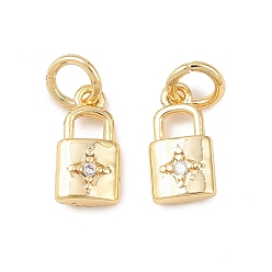 Настоящее золото 18K Латунные микропаве прозрачные подвески с фианитом, замковые прелести, долговечный, без кадмия и без свинца, стойки покрытие, с целью перехода в кольце, реальный 18 k позолоченный, 10.5x5.5x2 мм, отверстие : 3.4 мм