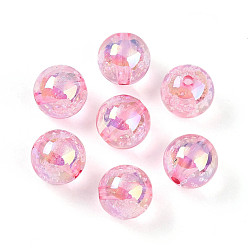 Pink УФ-покрытие прозрачные радужные переливающиеся акриловые бусины, пузырьковые бусы, круглые, розовые, 15~15.5x15.5~16 мм, отверстие : 2.6~2.7 мм