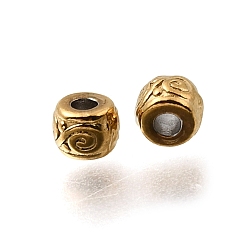 Настоящее золото 18K 304 из нержавеющей стали разделительные бусины, ионное покрытие (ip), текстурированная колонка, реальный 18 k позолоченный, 4x3 мм, отверстие : 1.4 мм