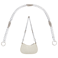 Platinum Aluminum & Iron Cuban Link Chains Bag Extender Chains, with Alloy Spring Gate Rings, Bag Replacement Accessories, Platinum, 600mm