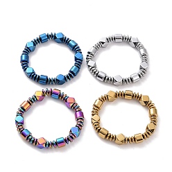 Mixed Color Disc & Rhombus & Column Synthetic Hematite Beaded Stretch Bracelet for Men Women, Mixed Color, Inner Diameter: 2-3/8 inch(6.1cm)