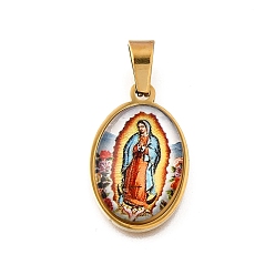 Светло-Вишневый Религиозная тема 304 подвески из нержавеющей стали с эпоксидной смолой, овальные, ионное покрытие (ip), реальный 18 k позолоченный, светло-вишневый, 23x14.5x6 мм, отверстие : 6x4 мм