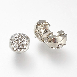 Кристалл Латунный горный хрусталь европейские застежки, круглые, платина, кристалл, 9~10 мм, отверстие : 3.5 мм
