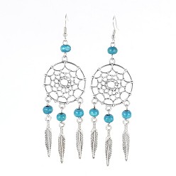 Темно-Голубой Люстра серьги сплава, с деревянными бусами и крючки латуни серьги, глубокое синее небо, 100 мм , штифт: 0.7 мм